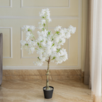 Snowy Cherry Blossom Bliss Artificial Plant For Home - 4 Feet (Natural Feel)