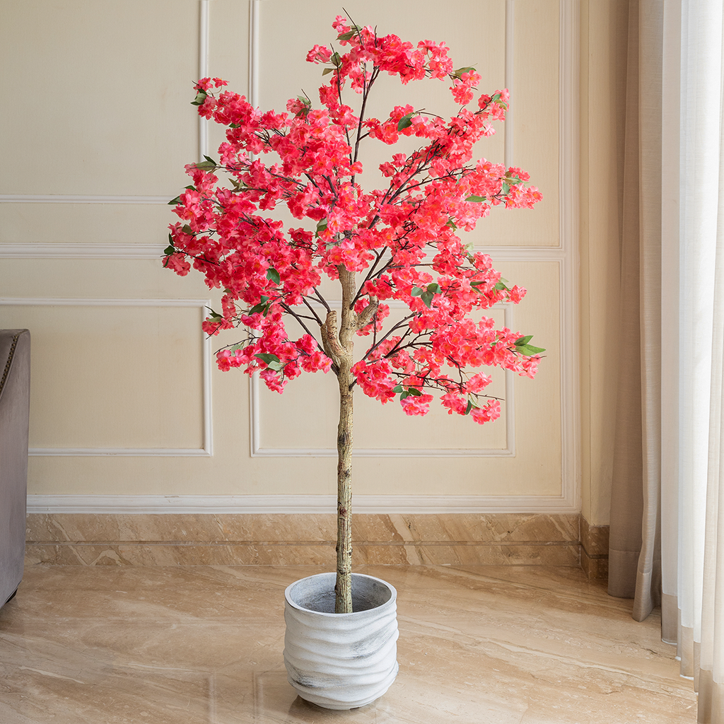 Red Cherry Blossom Mirage Artificial Plant For Home - 6 Feet (Natural Feel)