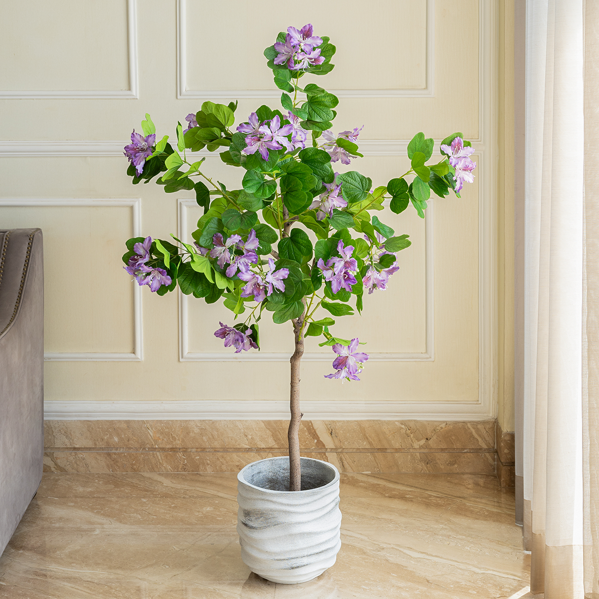 indoor plants 5 feet Purple Bauhinia Artificial Flower Plant For Home
