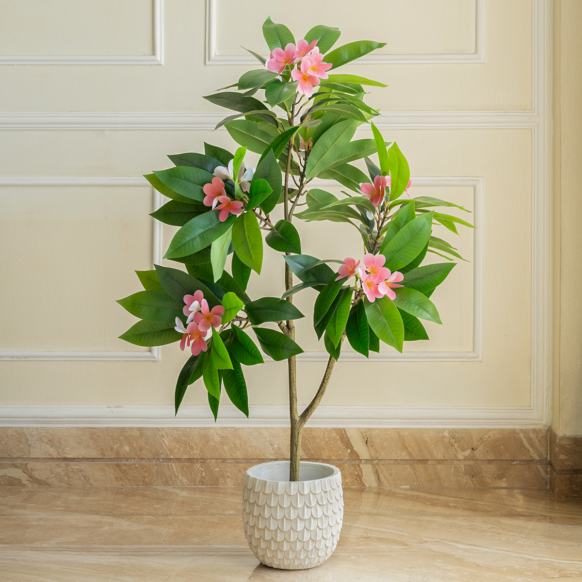artificial indoor flowering plants Frangipani Pink Echo Artificial Flower Plant For Home (4 Feet) (Natura – Dekor Company