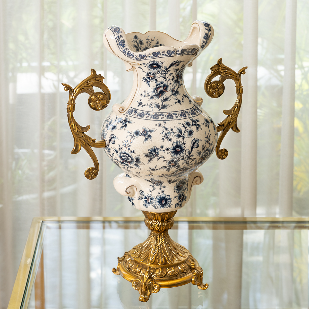 Zorina Elegance Decorative Vase & Items for Room Decoration (Blue Pottery)