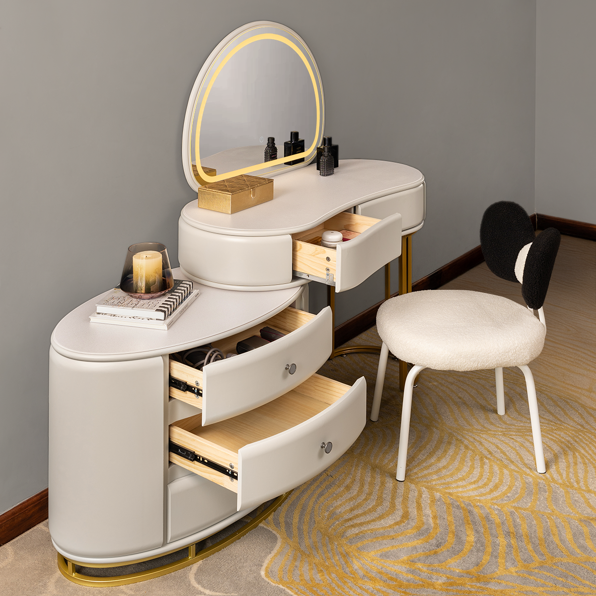 Mono Glow Table Dressing Table & Vanity Set With Mirror & Chair