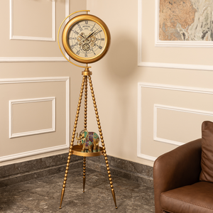 Mystic Motion Tripod Base Luxury Designer Floor Clock With Moving Gear Mechanism Buy Floor Clock Online (Steel Body) - (White) (Ribbed)