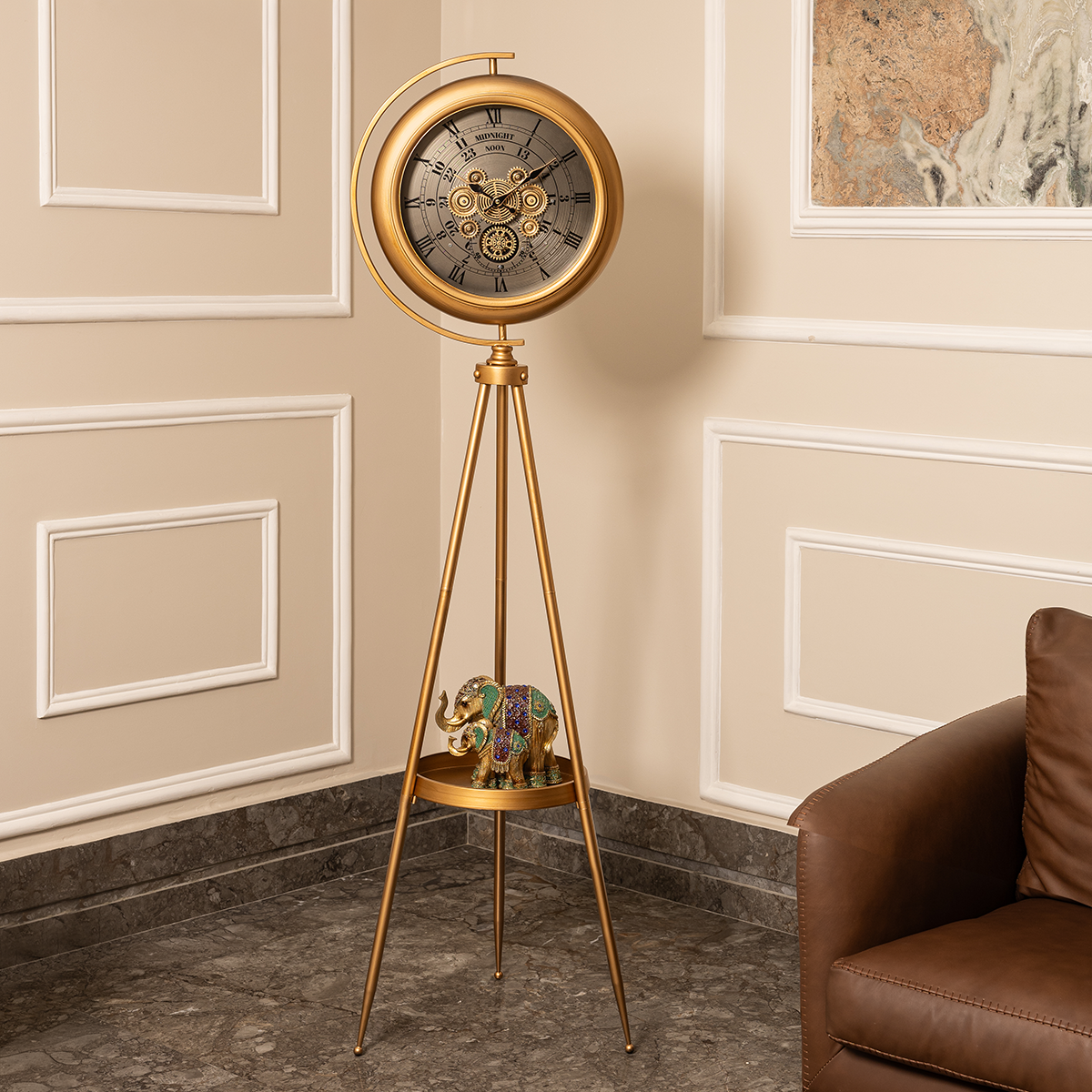 Milestone Marker Tripod Base Luxury Designer Silent Movement Floor Clock With Moving Gear Mechanism Buy Floor Clock Online (Steel Body)