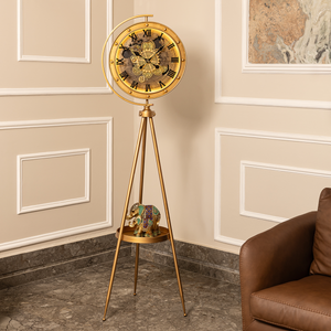 Moon Phase Tripod Base Luxury Designer Floor Clock With Moving Gear Mechanism (With Light and Remote) (Gold) (Steel Body)