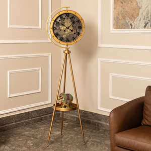 Moon Phase Tripod Base Luxury Designer Floor Clock With Moving Gear Mechanism (With Light and Remote) (Gold) (Steel Body)