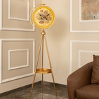 Timeless Tradition Tripod Base Luxury Designer Silent Movement Floor Clock With Moving Gear Mechanism (Steel Body) (With Light & Remote)