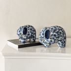 Royal Indigo Elephant Decorative Showpiece for Living Room (Blue Pottery)