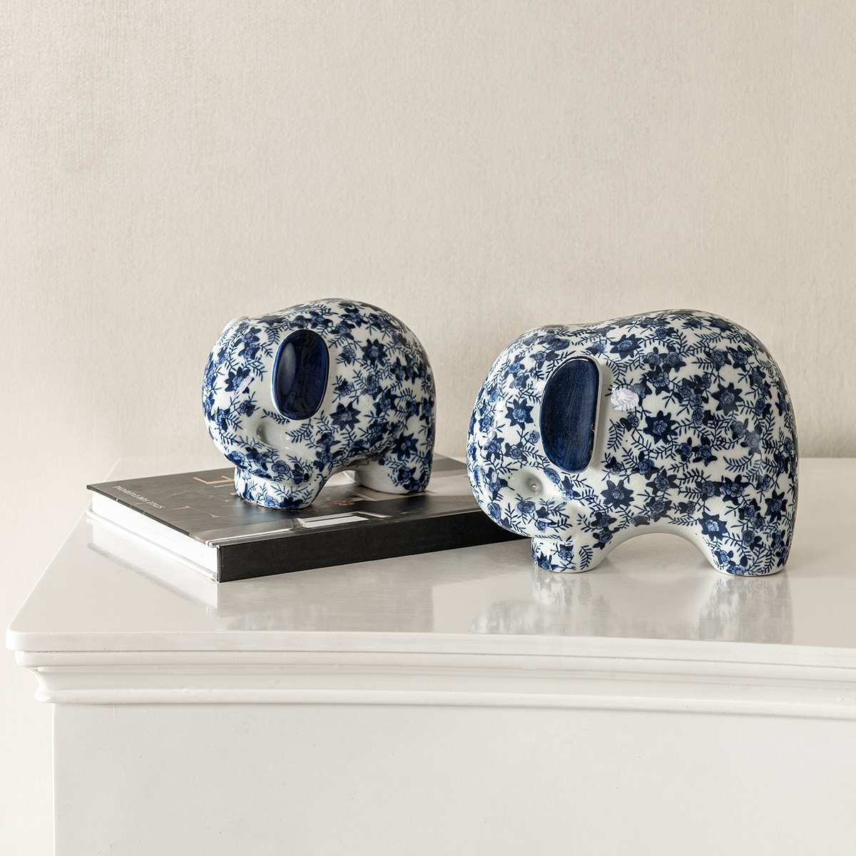 Royal Indigo Elephant Decorative Showpiece for Living Room (Blue Pottery)