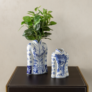 Indigo Kimono Bloom Decorative Vase & Items for Room Decoration - Set of 2