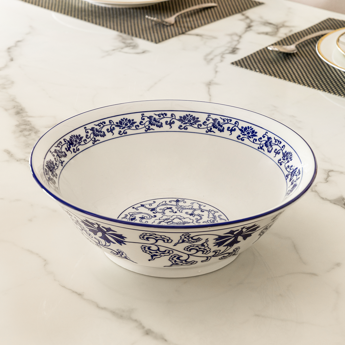 Blue Petal Symphony Bowl For Home (Blue Pottery)