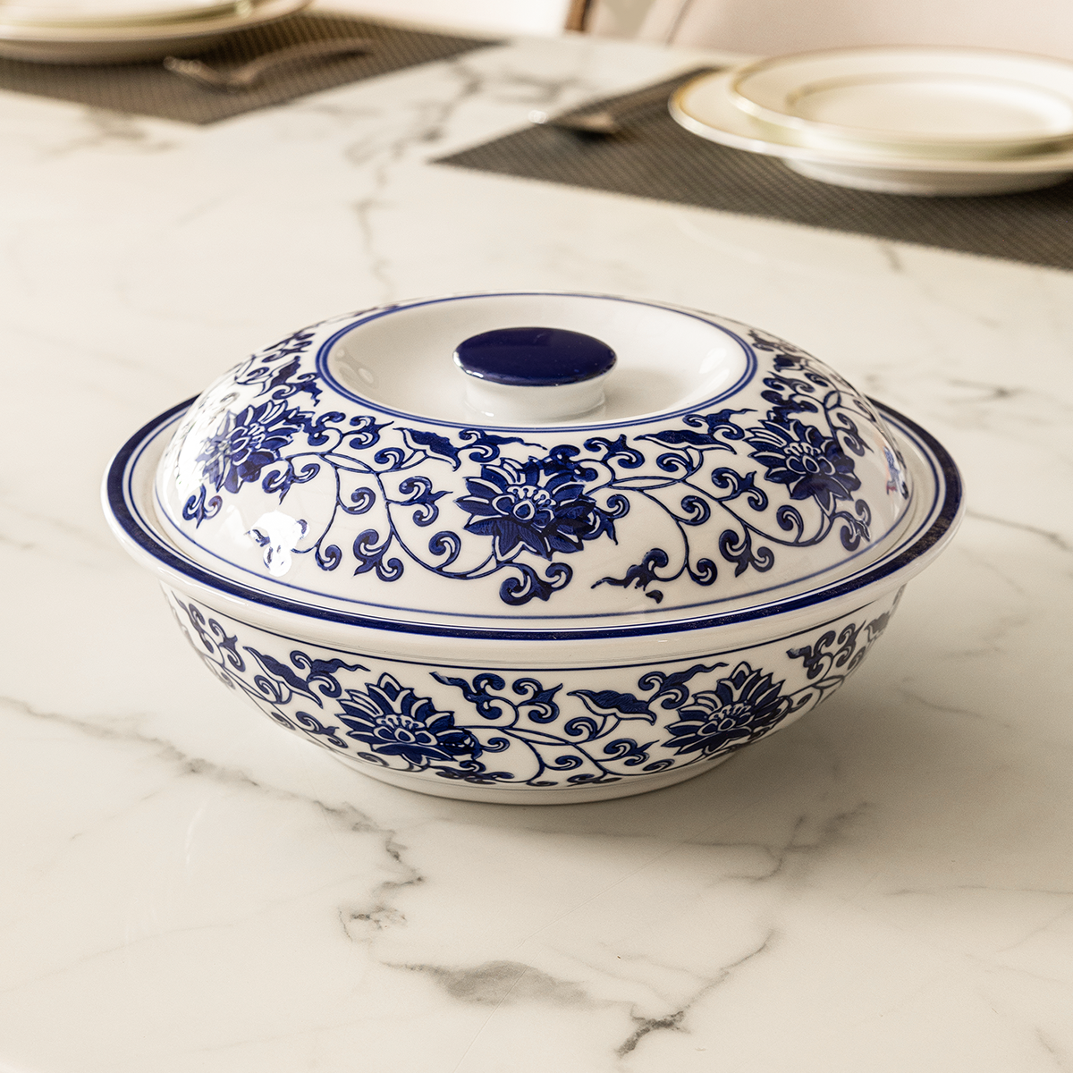 Sapphire Celebration Serving Bowl For Home (Blue Pottery)