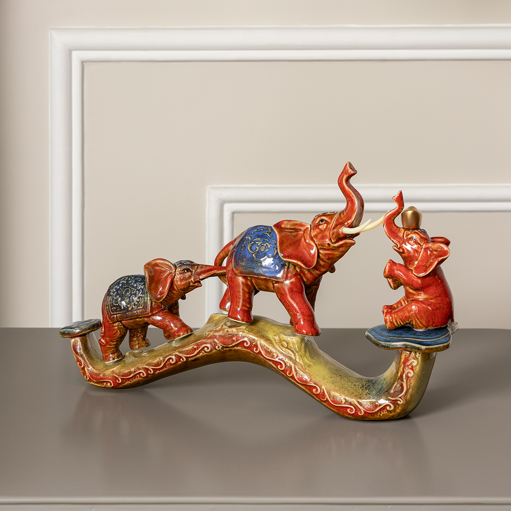 Elephant Joy Bridge Ceramic Decorative showpiece & Items for Room Decoration