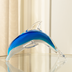 Ocean Leap Glass Dolphin Handblown Glass Showpiece & Items for Room Decoration - Blue