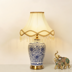 The Silk Route Decorative Table Lamp With Victorian Shade (Blue Pottery)