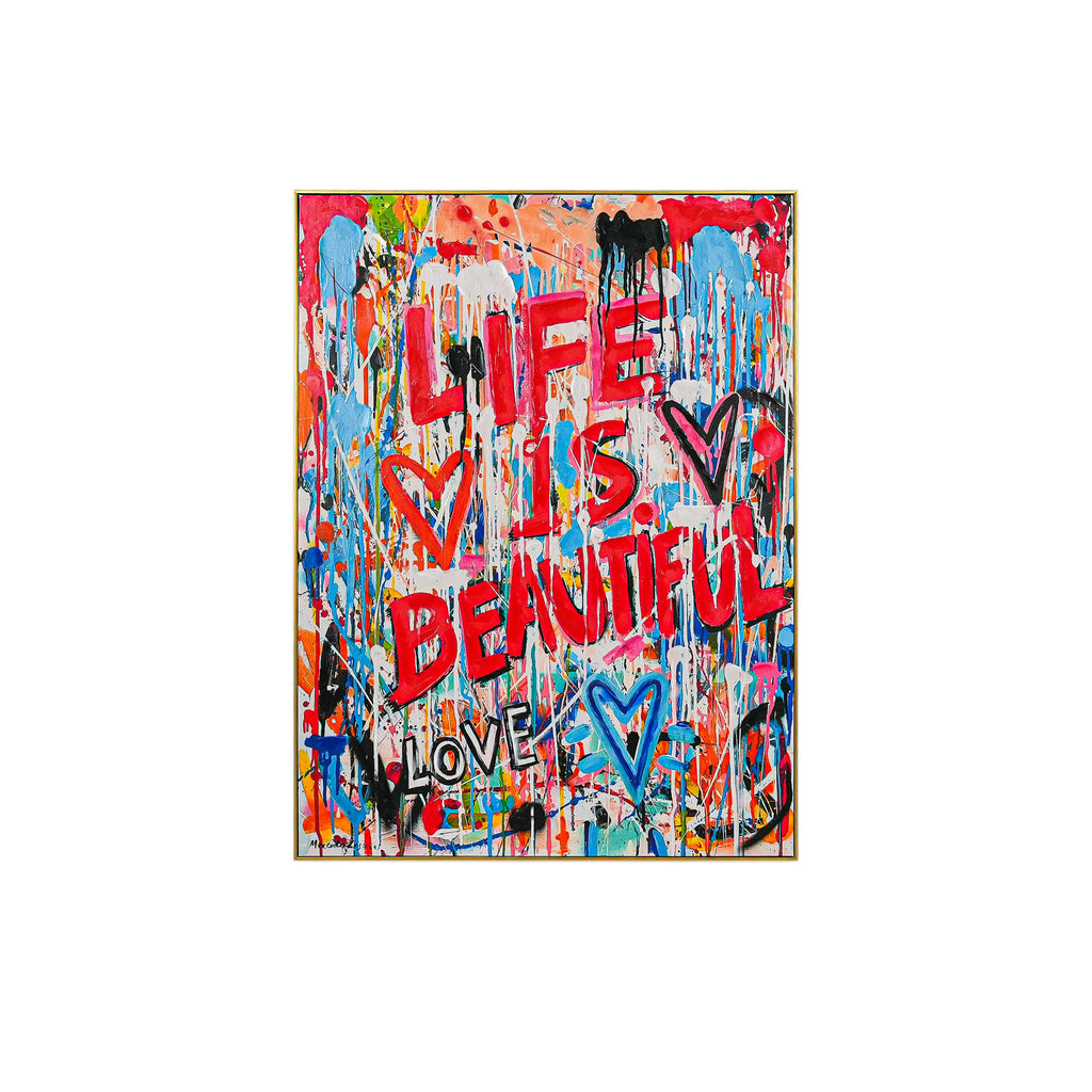 Life Is Beautiful 100% Hand Painted Wall Painting by MERCEDES LAGUNAS (With Outer Floater Frame frame) (35.5 x 47 Inches )