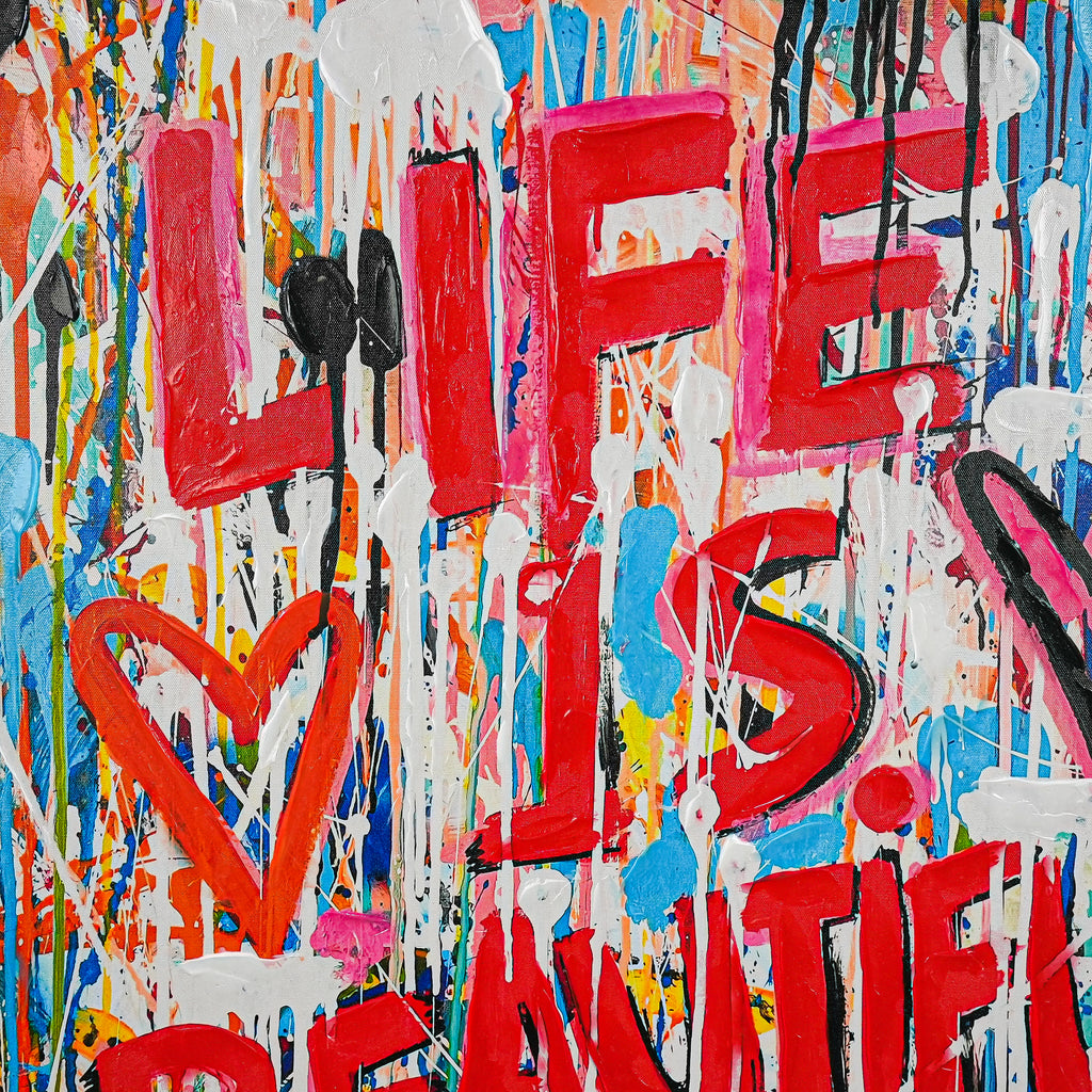 Life Is Beautiful 100% Hand Painted Wall Painting by MERCEDES LAGUNAS (With Outer Floater Frame frame) (35.5 x 47 Inches )