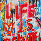 Life Is Beautiful 100% Hand Painted Wall Painting by MERCEDES LAGUNAS (With Outer Floater Frame frame) (35.5 x 47 Inches )