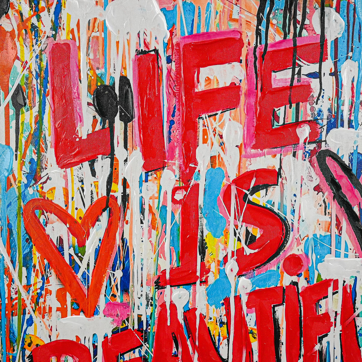 Life Is Beautiful 100% Hand Painted Wall Painting by MERCEDES LAGUNAS (With Outer Floater Frame frame) (35.5 x 47 Inches )