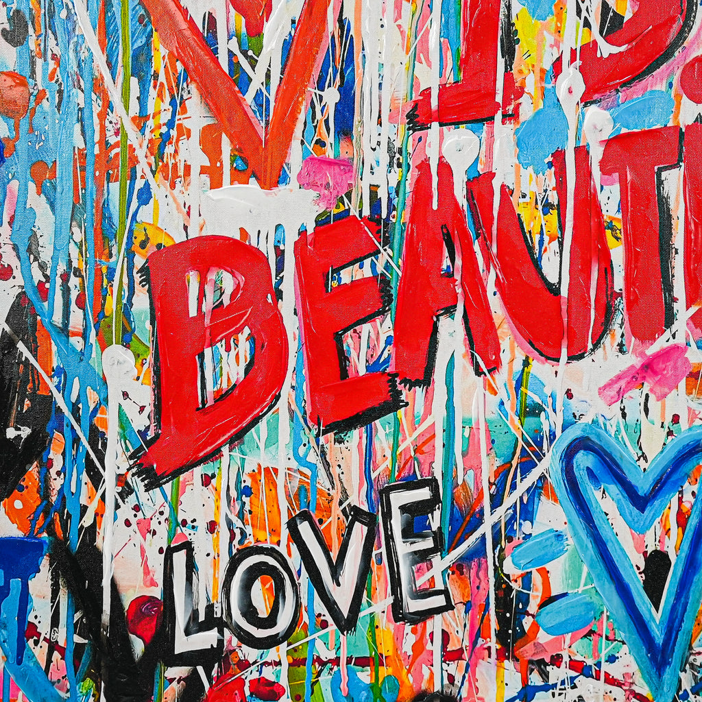 Life Is Beautiful 100% Hand Painted Wall Painting by MERCEDES LAGUNAS (With Outer Floater Frame frame) (35.5 x 47 Inches )