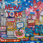 NYC Neon Love: A Vibrant Tribute to Manhattan’s Icons by MERCEDES LAGUNAS 100% Hand Painted Wall Painting (With Outer Floater Frame frame) (35.5 x 47 Inches )