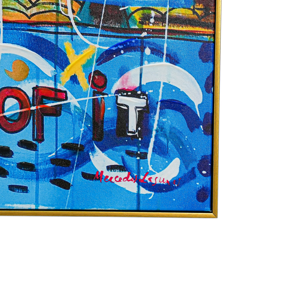 NYC Neon Love: A Vibrant Tribute to Manhattan’s Icons by MERCEDES LAGUNAS 100% Hand Painted Wall Painting (With Outer Floater Frame frame) (35.5 x 47 Inches )