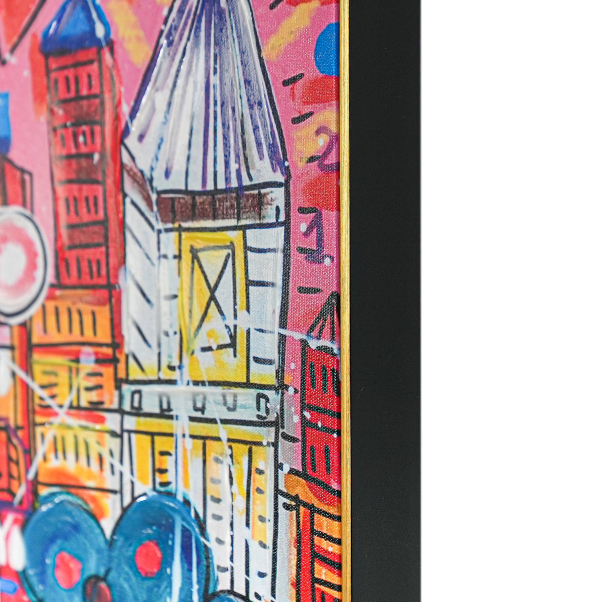 NYC Neon Love: A Vibrant Tribute to Manhattan’s Icons by MERCEDES LAGUNAS 100% Hand Painted Wall Painting (With Outer Floater Frame frame) (35.5 x 47 Inches )