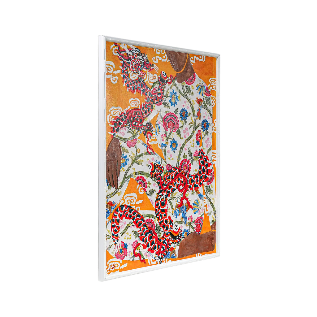 Dragon's Embrace by TITO 100% Hand Wall Painting For Home  (With Outer Floater Frame frame) (35.5 x 47 Inches )
