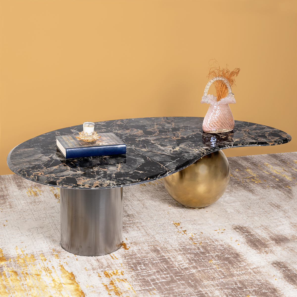 Retro Fusion Centre Table for Living Room (Stainless Steel) - Black Marble