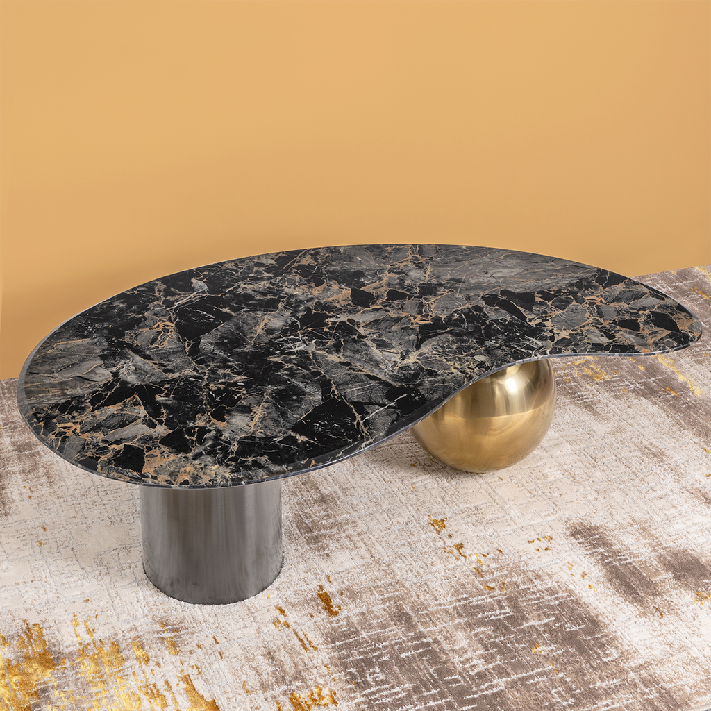 Retro Fusion Centre Table for Living Room (Stainless Steel) - Black Marble