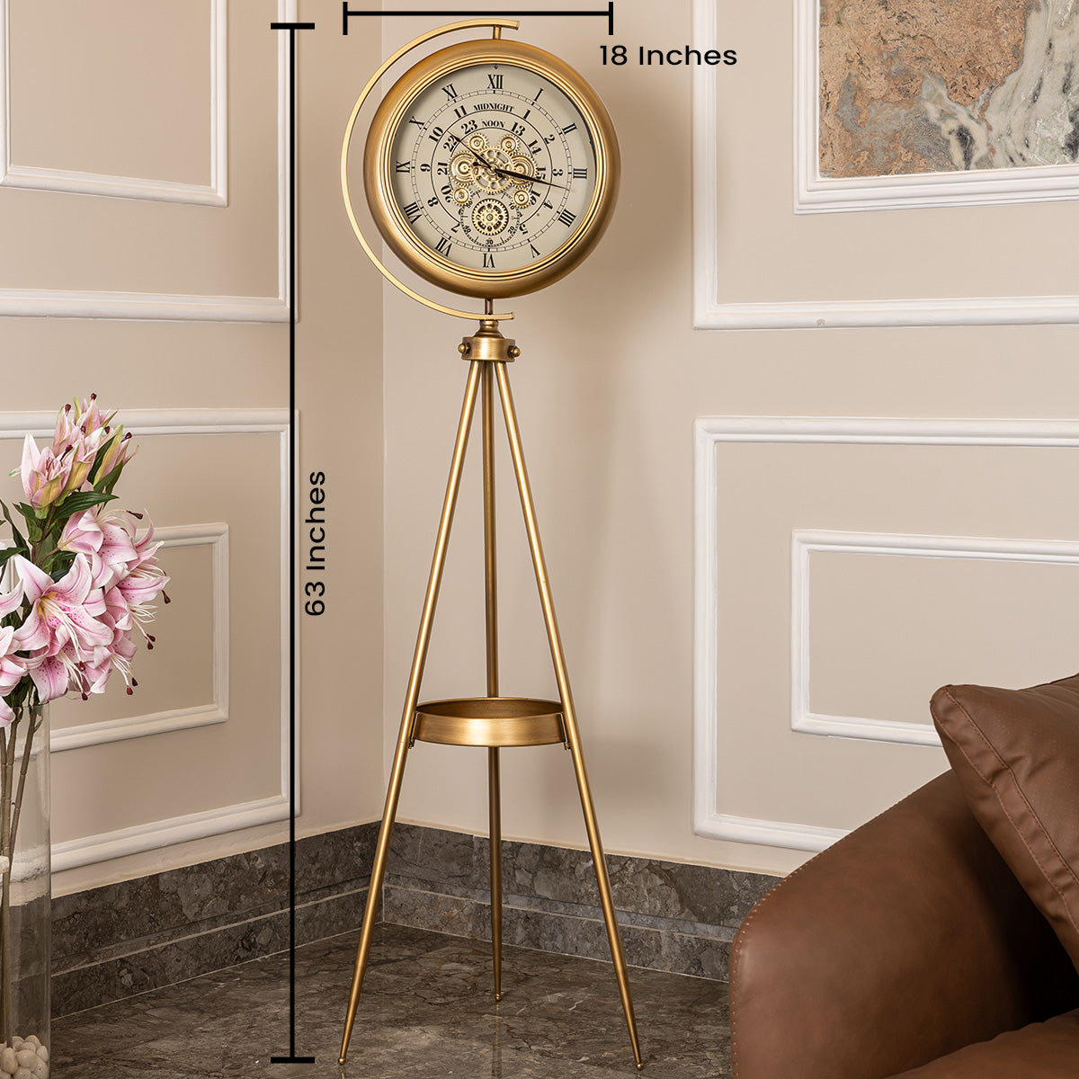 Mystic Motion Tripod Base Luxury Designer Floor Clock With Moving Gear ...