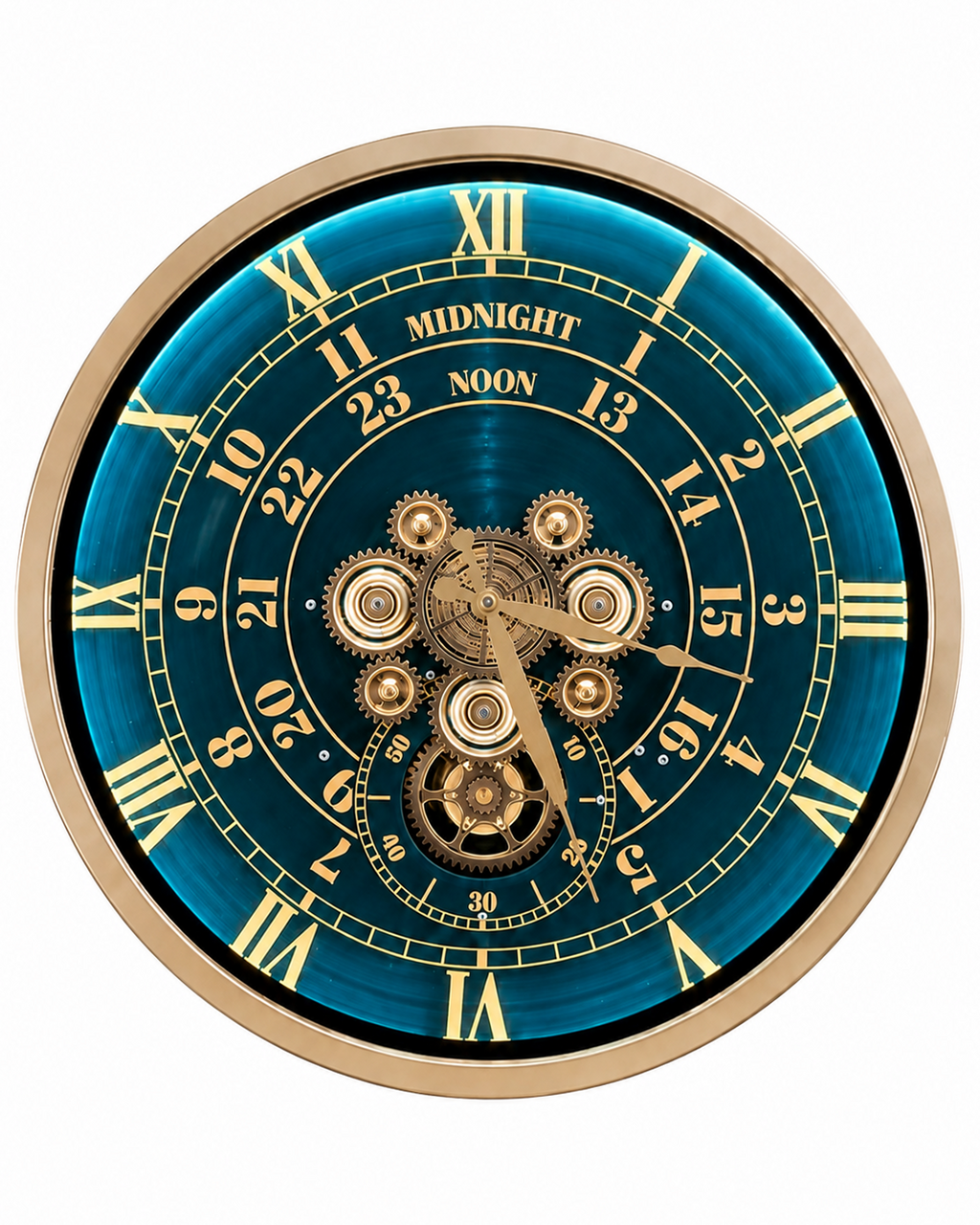 Mystic Motion Luxury Designer Silent Movement Wall Clock For Living Room With Moving Gear Mechanism- Medium (Blue)  (With Light & Remote) (Brushing Luxury Watch Dial Collection)