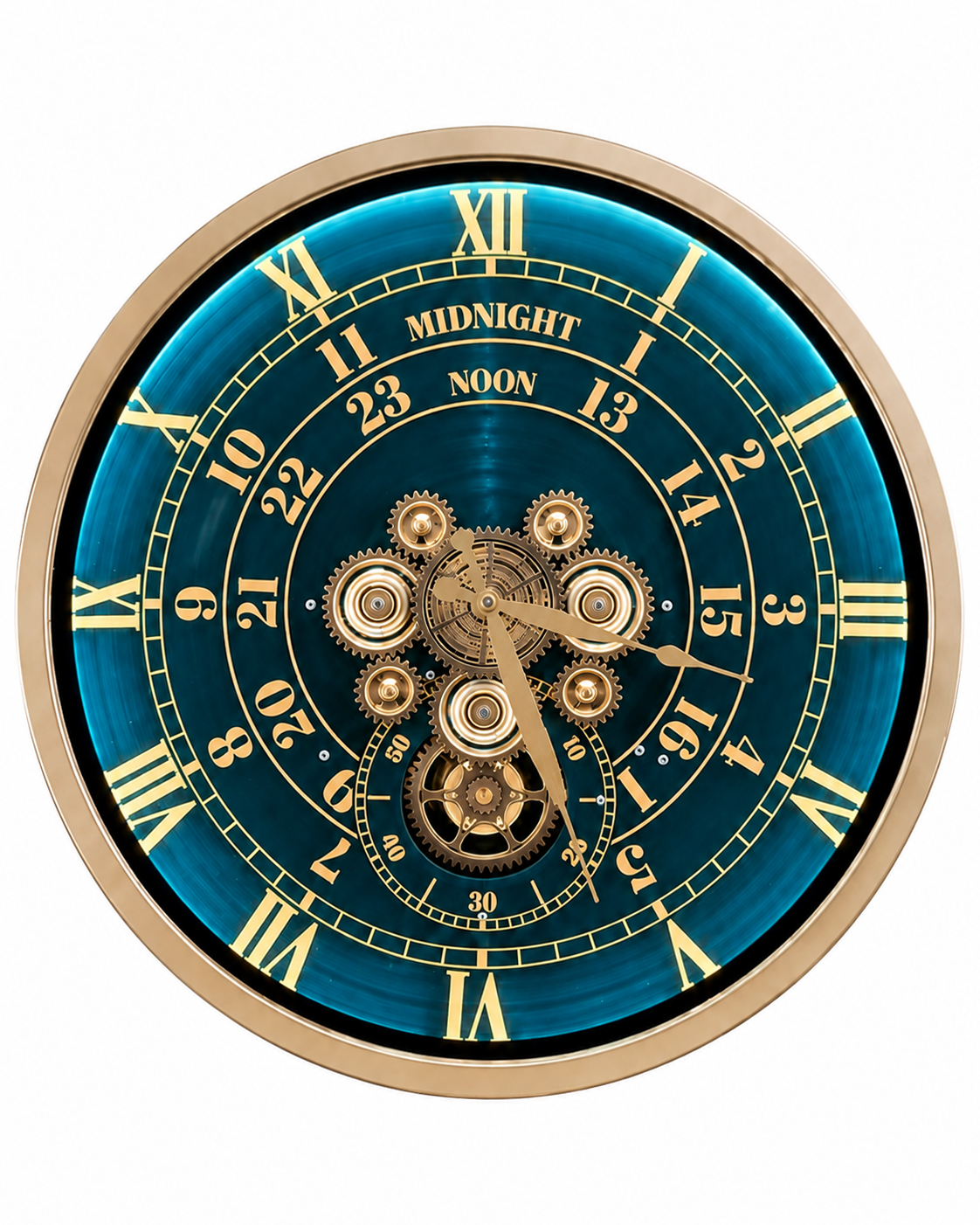Mystic Motion Luxury Designer Silent Movement Wall Clock For Living Room With Moving Gear Mechanism- Medium (Blue)  (With Light & Remote) (Brushing Luxury Watch Dial Collection)