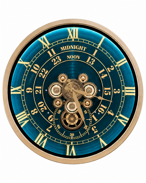 Mystic Motion Luxury Designer Silent Movement Wall Clock For Living Room With Moving Gear Mechanism- Medium (Blue)  (With Light & Remote) (Brushing Luxury Watch Dial Collection)