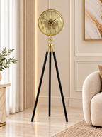 Momentum Dial Tripod Base Luxury Designer Clock With Moving Gear Mechanism - Gold (With Light & Remote)
