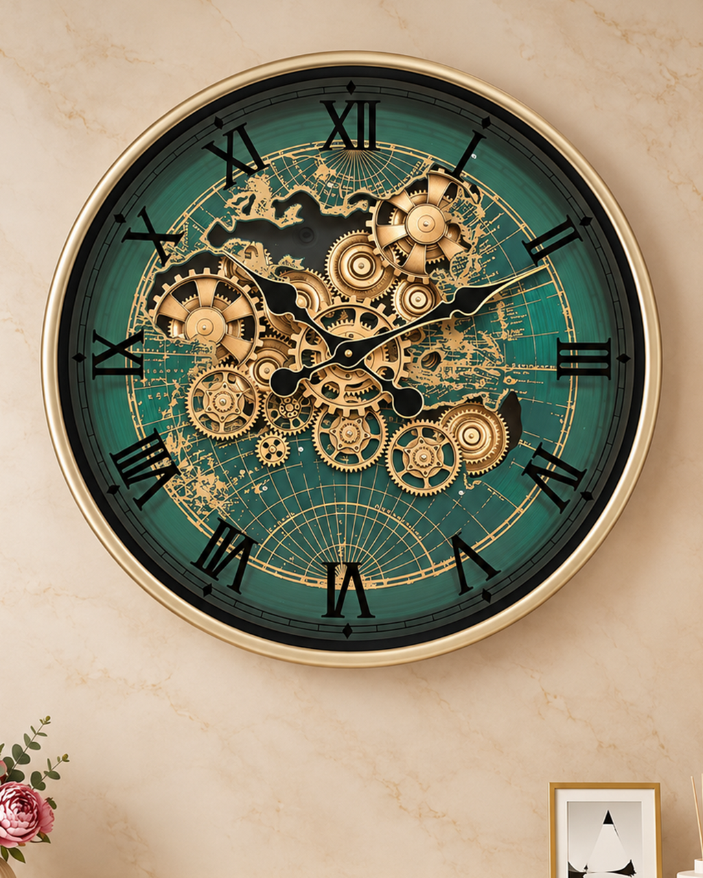 Worldline Timepiece Luxury Designer Silent Movement Wall Clock For Living Room With Moving Gear Mechanism Buy Wall Clock Online - Medium (Green) (With Light & Remote) (Metallic Sighnature Dial Collection)