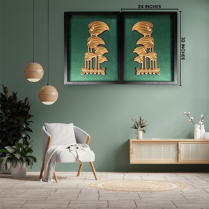 Gilded Flora and Fauna Shadow Box Wall Decoration Piece - Green (Pair)
