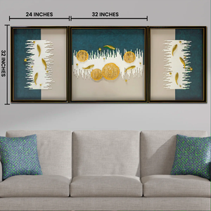 Golden Aquatic Symphony Wall Decoration Shadow box - Set of 3