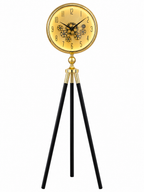 Momentum Dial Tripod Base Luxury Designer Clock With Moving Gear Mechanism - Gold (With Light & Remote)