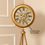 Golden Meridian Tripod Base Luxury Designer Standing Clock With Moving Gear Mechanism Buy Floor Clock Online - Ribbed (Steel Body)