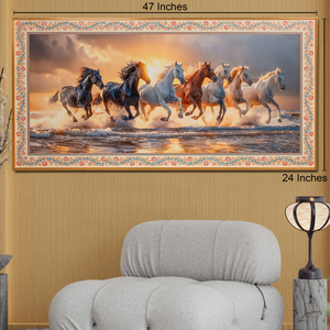 Golden Sunrise Seven Horse Painting for Living Room