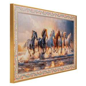 Golden Sunrise Seven Horse Painting for Living Room
