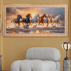 Golden Sunrise Seven Horse Painting for Living Room