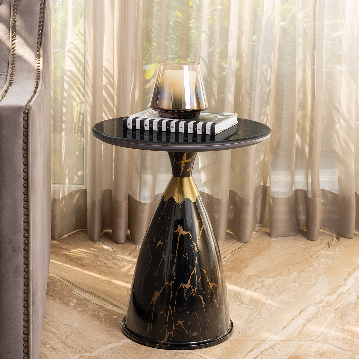 Obsidian Luxe Accent Side Table For Living Room