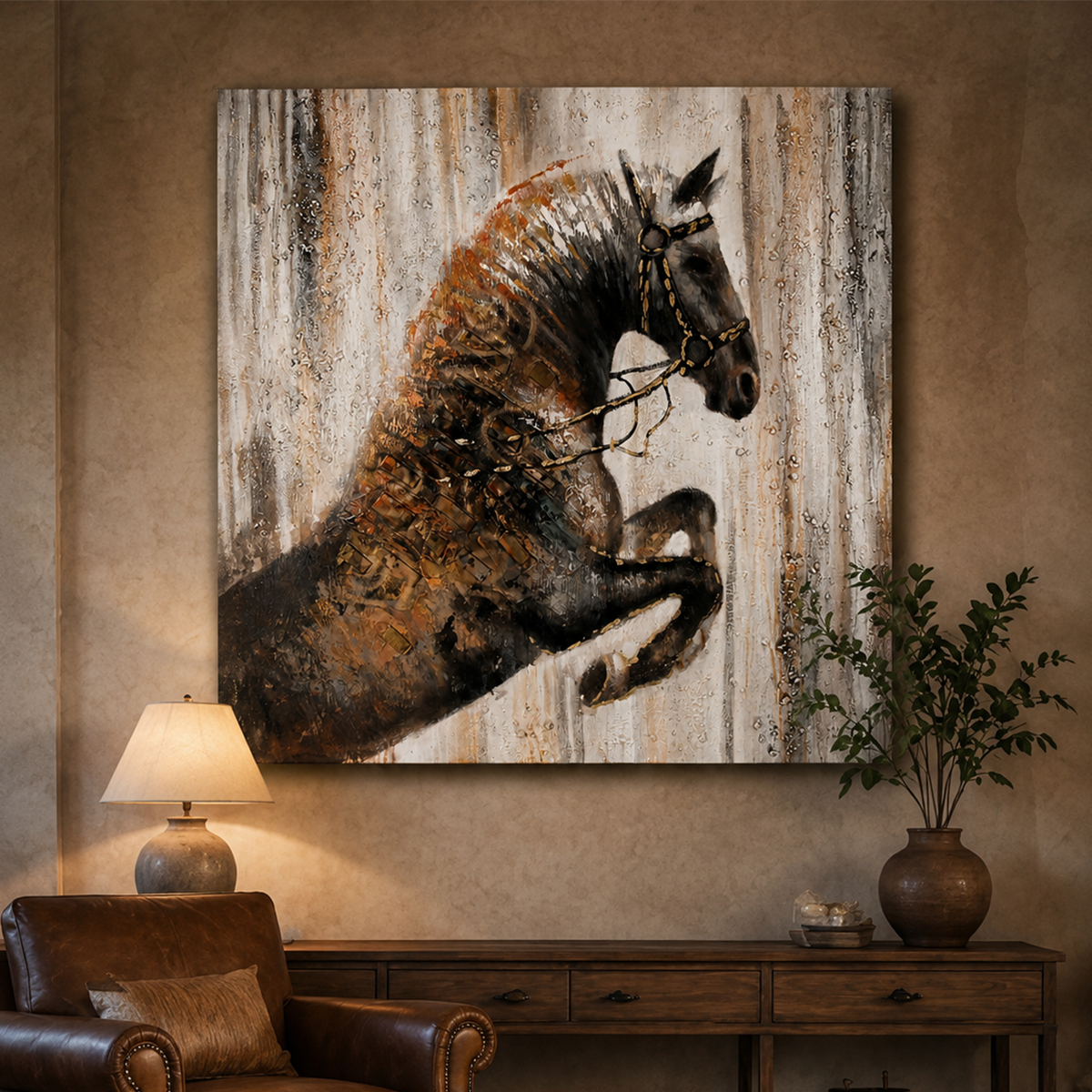 The Jumping Stallion 100% Hand Painted Oil Paintings For Home & Wall Decoration Items (48 x 48 Inches)