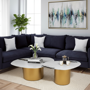 Panda Stone Centre Table Design For Home - Set of 2 (Stainless Steel)