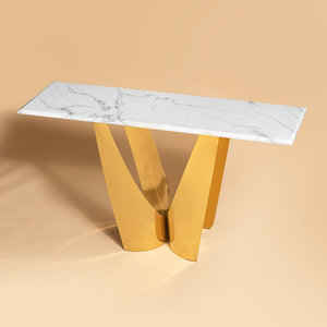 Midnight Gold Marble Top Console Table (Stainless Steel)