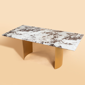 Luminary Junction Dining Table Gold - Brown Marble Top (Stainless Steel)