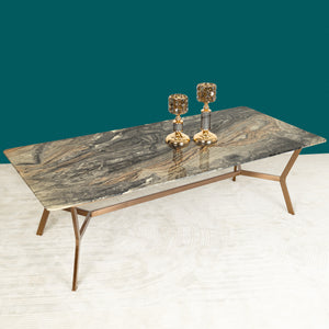 The Roman Rectangular Marble Coffee Table - ROSE GOLD (Stainless Steel) (Gray and white Stone)