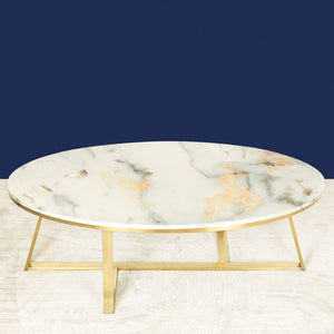 Oval Delight Centre Table with Gold and White Marble (STAINLESS STEEL)